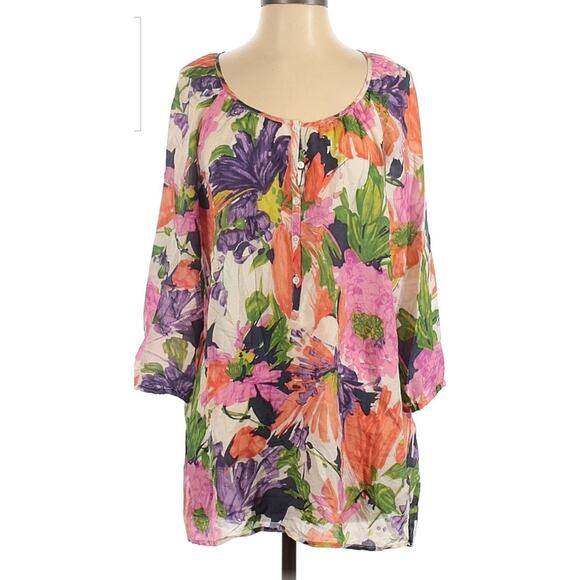 J. Crew Multicolored Floral Silk Tunic Coverup Large - Picture 1 of 9